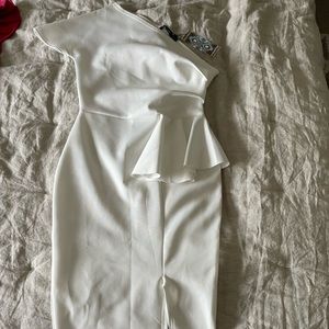 White asymmetrical Boohoo dress